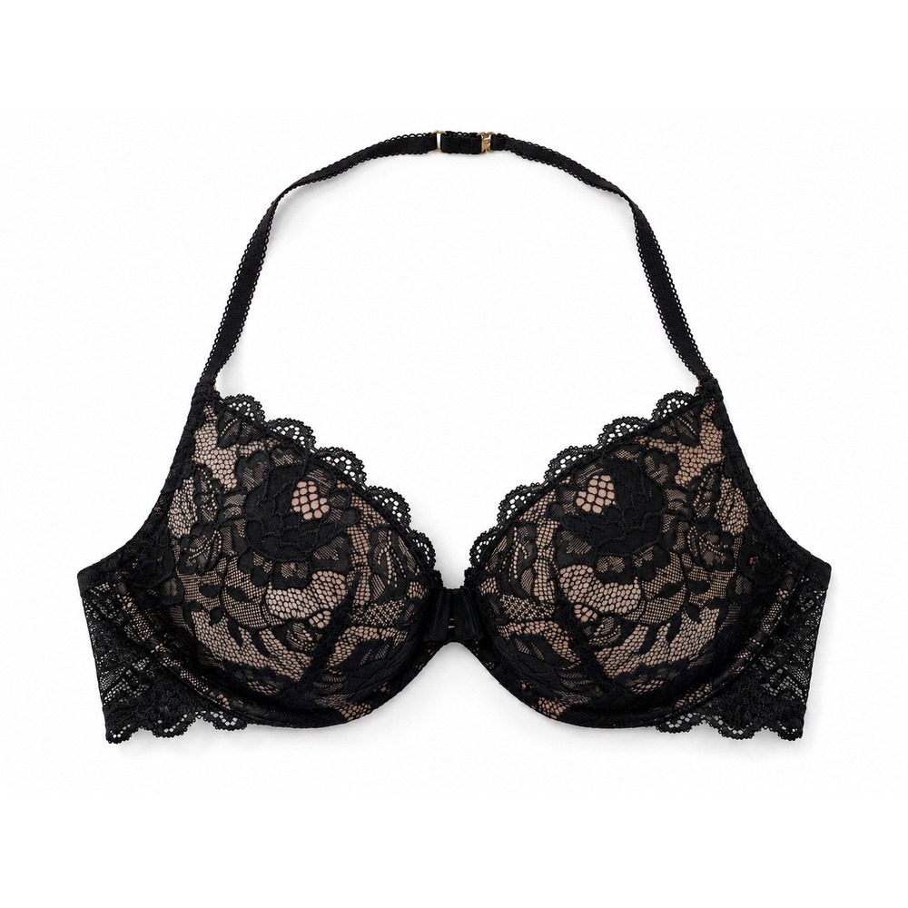 Victoria's Secret Miracle Bra Push Up 34C Black Lace Halter Strap Bra